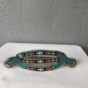 Enterprises Beaded Leather Belt Womens Medium Turquoise Western Buckle USA 408